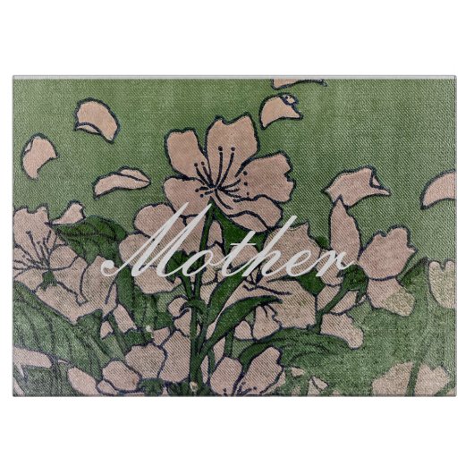 Planche à découper verte en fleurs roses (Devant)