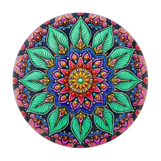 Planche À Découper Vibrant Floral Mandala Art (Devant)