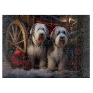 Planche À Découper Vieux anglais Cheepdog Snowy Sleigh Décor de Noël