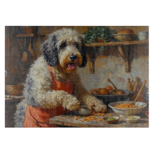 Planche À Découper Vieux Chien de Berger Anglais Cuisinant dans la Cu (Devant)