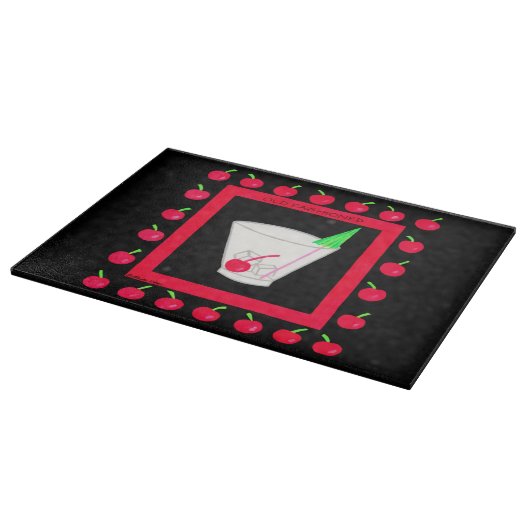 Planche À Découper Vieux style rétro Boire Cerises rouges sur Noir (Coin)