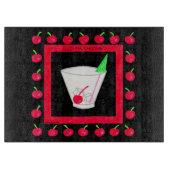 Planche À Découper Vieux style rétro Boire Cerises rouges sur Noir (Devant)