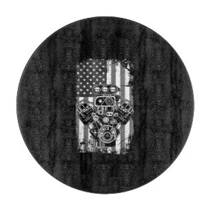 Planche À Découper Vieux Véhicule Musclé Piston Drapeau Américain Méc