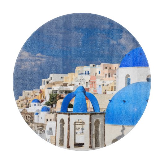 Planche À Découper Ville de Santorin, Grèce (Devant)