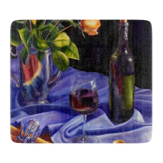 Planche À Découper Vin, Fleurs et Élégance (Devant)