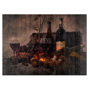 Planche À Découper Vin, pain et raisins encore en vie