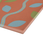 Planche À Découper Vins bleus et verts rétro sur motif floral orange (Coin)