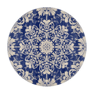 Planche À Découper Vintage Bleu : Elégant Motif sans couture.