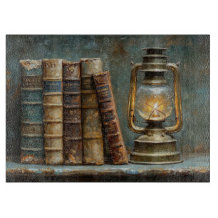 Planche À Découper Vintage Livre Pile Peinture Antique Bibliothèque M