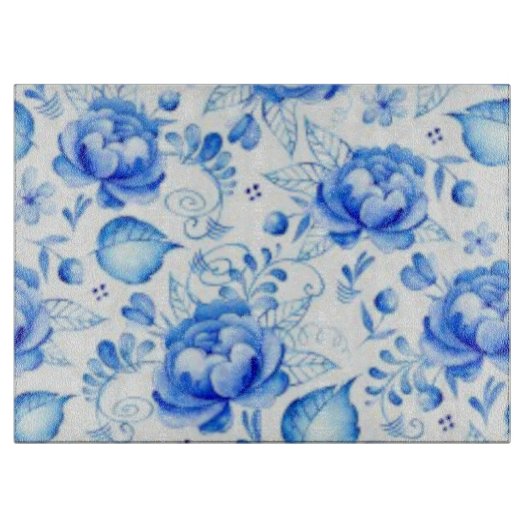 Planche À Découper Vintage. Roses bleus. (Devant)