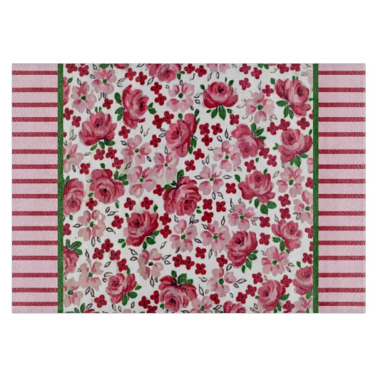 Planche À Découper Vintage Roses Rose Verre Coupe (Devant)