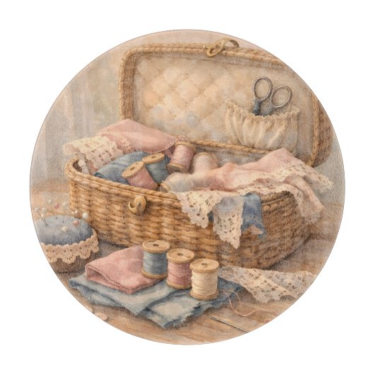 Planche À Découper Vintage Sewing Basket Cottagecore Pastel (Devant)