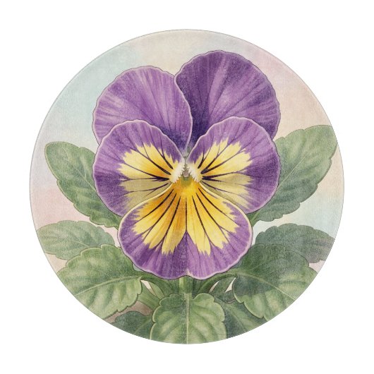 Planche À Découper Violet Jaune Vibrant Fleur de Pensée Botanique (Devant)