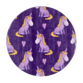 Planche À Découper Violet Unicorns Hearts Aquarelle Motif. (Devant)