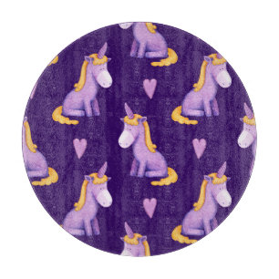 Planche À Découper Violet Unicorns Hearts Aquarelle Motif.