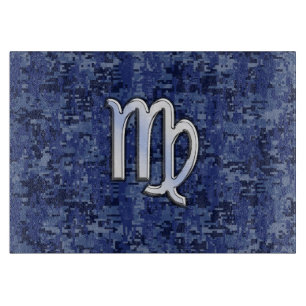 Planche À Découper Virgo Zodiac Silver Sign on Navy Blue Digital Camo