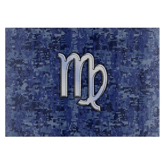 Planche À Découper Virgo Zodiac Silver Sign on Navy Blue Digital Camo (Devant)