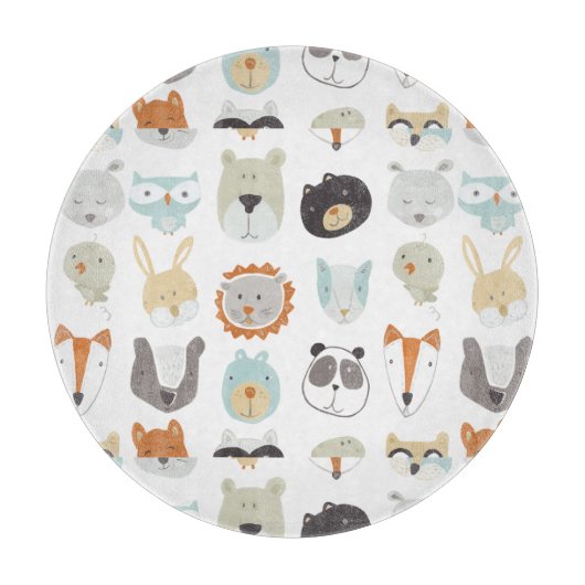 Planche À Découper Visages conviviaux | Portraits d'animaux mignons (Devant)