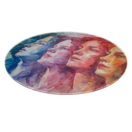 Planche À Découper Visages des femmes - Peinture aquarelle (Coin)