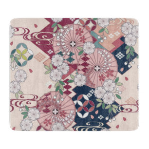 Planche À Découper Vitrail japonais floral traditionnel Sakura rose