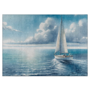 Planche À Découper Voilier Solitaire à l'Horizon Bleu