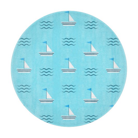 Planche À Découper Voiliers sur le motif bleu de mer (Devant)