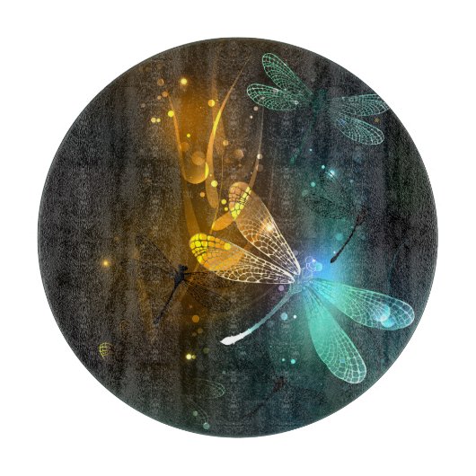 Planche À Découper Vol de libellule verte lumineuse (Devant)