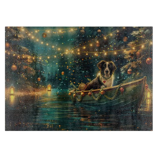 Planche À Découper Voyage de Noël Festif Border Collie (Devant)