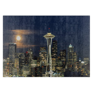 Planche À Découper Washington, Seattle, Skyline la nuit depuis Kerry 