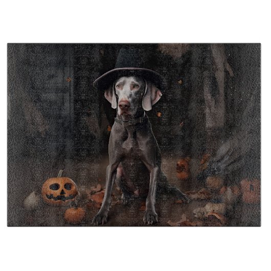 Planche À Découper Weimaraner Citrouilles Halloween Épouvantable (Devant)