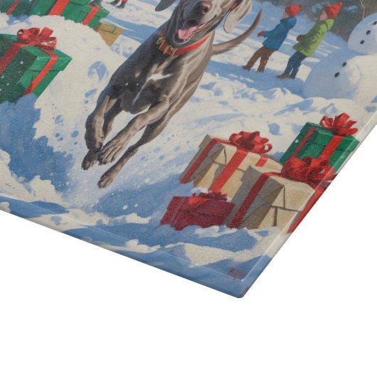 Planche À Découper Weimaraner coule en neige avec le Casquette de Noë (Coin)
