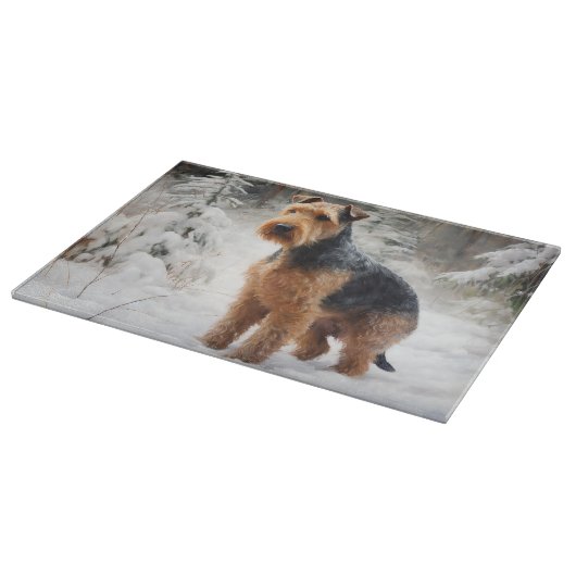 Planche À Découper Welsh Terrier Laisser Neige Noël (Coin)