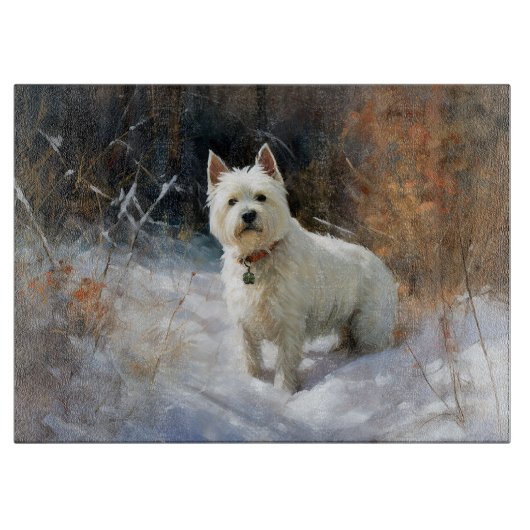 Planche À Découper West Highland White Terrier Laissons neiger Noël (Devant)