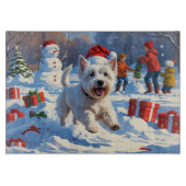 Planche À Découper Westie coule en neige avec le Casquette de Noël (Devant)