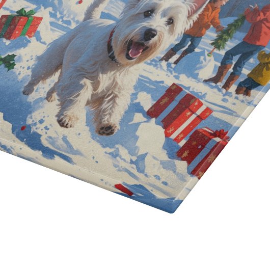 Planche À Découper Westie coule en neige avec le Casquette de Noël (Coin)