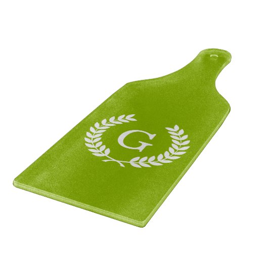 Planche À Découper Wheat vert Laurel Wreath Initial Monogram (Coin)