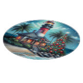Planche À Découper Whimsical Tropical Christmas Lighthouse Turquoise  (Coin)