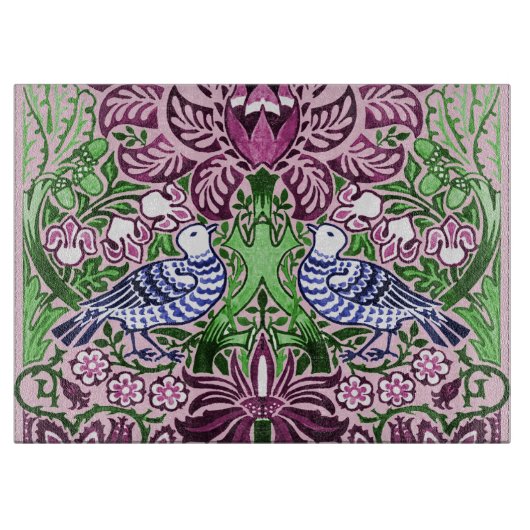 Planche À Découper William Morris Folk Art Oiseaux Fleurs Acorns (Devant)