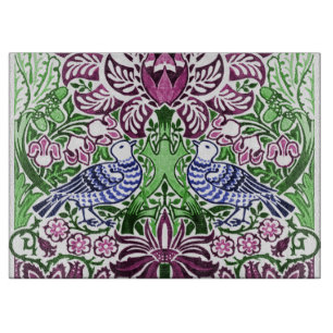 Planche À Découper William Morris Folk Art Oiseaux Fleurs Acorns