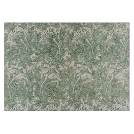 Planche À Découper William Morris tulip fond textile vert (Devant)