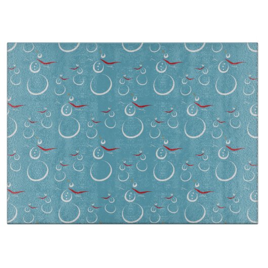 Planche À Découper Winter Cyan Cute Snowman Famille Motif (Devant)