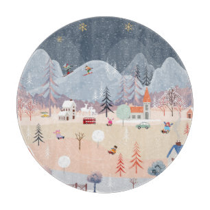 Planche À Découper Wonderland d'hiver : Scène Vintage de campagne.