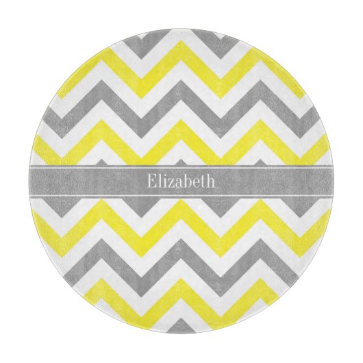 Planche À Découper Yellow Dk Gray White LG Chevron Gray Nom Monogram (Devant)