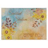 Planche À Découper Yellow Flower Blue Marble Watercolor Shabbat (Devant)