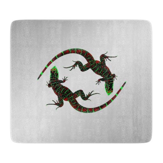 Planche À Découper Yin Yang Lizards Argent (Devant)