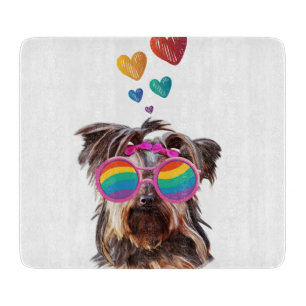 Planche À Découper Yorkie Chien avec Coeurs Saint-Valentin