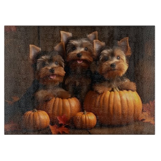 Planche À Découper Yorkshire Terrier chiot Autumn Delight Citrouille  (Devant)
