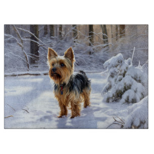 Planche À Découper Yorkshire Terrier Laisser Neige Noël
