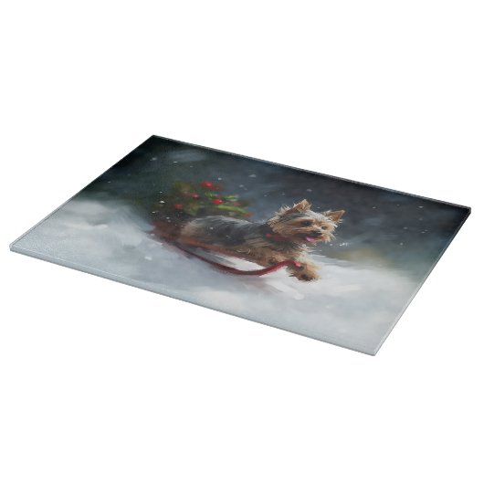 Planche À Découper Yorkshire Terrier neige de Noël hiver (Coin)