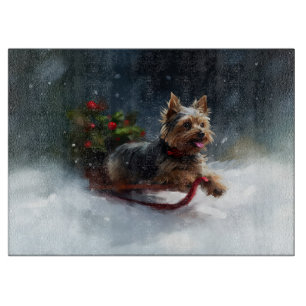 Planche À Découper Yorkshire Terrier neige de Noël hiver